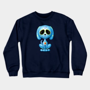 Blue Zombie Sugar Skull Puppy Dog Crewneck Sweatshirt